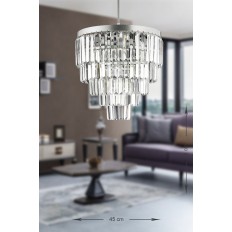 Avizemoda Linsa 45 Cm'Lik Kristal Cam Taşlı Lüks Avize - (Gümüş Yaldız)