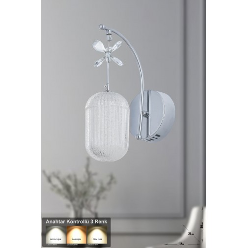 Motta Power Ledli Modern Lüks Duvar Aplik (3 RENK; SARI-BEYAZ-GÜN İŞIĞI) - Krom