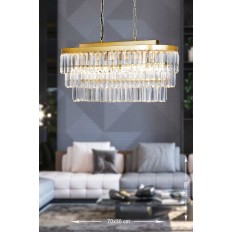 Avizemoda Linsa 70x30 Cm'Lik Kristal Cam Taşlı Yemek Masası Üstü Lüks Avize - (Sarı Yaldız)