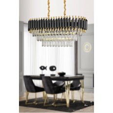 Avizemoda Palmira 75x35 Cm'lik 3 Katlı Prizma Kesim Kristal Taşlı Lüks Avize 6'lı - (Siyah-Gold)