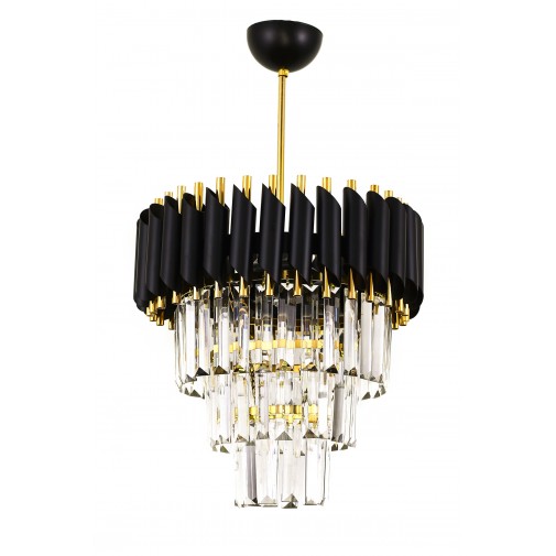 Avizemoda Palmira 35'Lik Kristal Taşlı Lüks Avize - (Siyah-Gold)