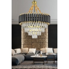 Avizemoda Palmira 55'Lik Prizma Kesim Kristal Taşlı Lüks Avize - (Siyah-Gold)