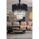 Avizemoda Palmira 30'luk Kristal Taşlı Lüks Avize - (SİYAH-KROM)