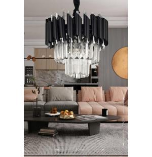 Avizemoda Palmira 30'luk Kristal Taşlı Lüks Avize - (SİYAH-KROM)