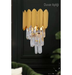 Avizemoda Rossa Kristal Prizma Taşlı Lüks APLİK - (Sarı Yaldız Renk)