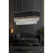 Avizemoda Palmira 75x35 Cm Kristal Taşlı Lüks Yemek Masası Üstü Avize 6'lı - (siyah-gold)