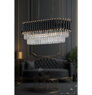 Avizemoda Palmira 75x35 Cm Kristal Taşlı Lüks Yemek Masası Üstü Avize 6'lı - (siyah-gold)