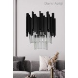 Avizemoda Sima Kristal Cam Taşlı Lüks Aplik - (SİYAH RENK)