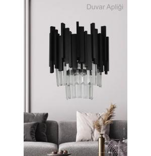 Avizemoda Sima Kristal Cam Taşlı Lüks Aplik - (SİYAH RENK)