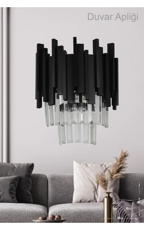 Avizemoda Sima Kristal Cam Taşlı Lüks Aplik - (SİYAH RENK)