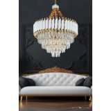 Avizemoda Palmira 55'lik Prizma Kesim Kristal Taşlı Lüks Salon Avize - (Beyaz-Gold)