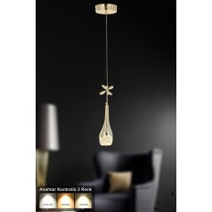 Avizemoda Lale Tekli Ledli Modern Lüks Sarkıt Avize (3 RENK LED; SARI - BEYAZ - GÜN İŞIĞI) - Gold