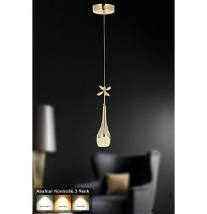 Avizemoda Lale Tekli Ledli Modern Lüks Sarkıt Avize (3 RENK LED; SARI - BEYAZ - GÜN İŞIĞI) - Gold