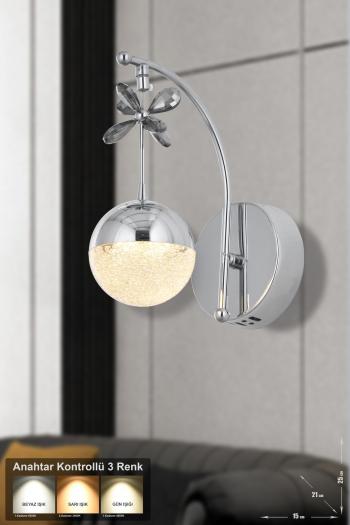 Avizemoda Forde Power Ledli Modern Lüks Duvar Aplik (3 RENK; SARI-BEYAZ-GÜN İŞIĞI) - Krom