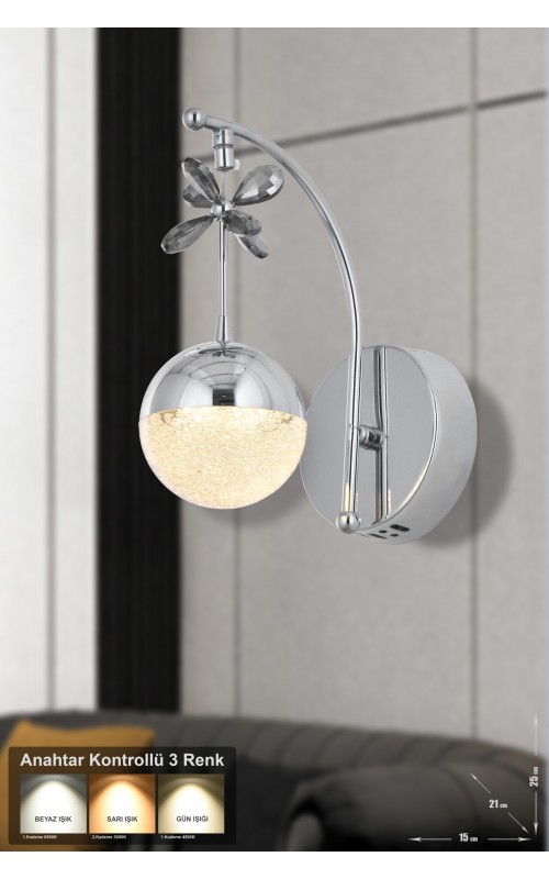 Avizemoda Forde Power Ledli Modern Lüks Duvar Aplik (3 RENK; SARI-BEYAZ-GÜN İŞIĞI) - Krom