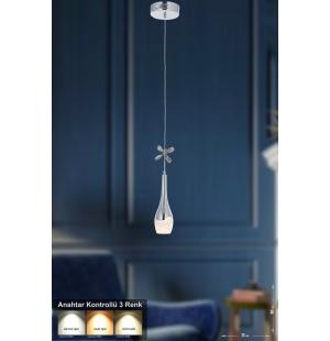 Avizemoda Lale Tekli Ledli Modern Lüks Sarkıt Avize (3 RENK LED; SARI - BEYAZ - GÜN İŞIĞI) - Krom