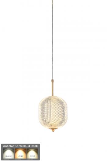Avizemoda Torino Tekli Ledli Modern Lüks Sarkıt Avize (3 RENK LED; SARI - BEYAZ - GÜN İŞIĞI) - Gold