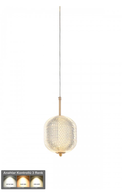 Avizemoda Torino Tekli Ledli Modern Lüks Sarkıt Avize (3 RENK LED; SARI - BEYAZ - GÜN İŞIĞI) - Gold