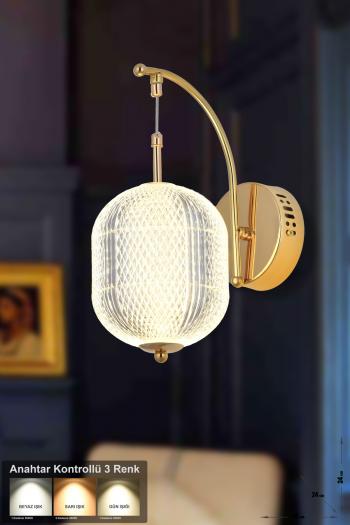 Avizemoda Torino Power Ledli Modern Lüks Duvar Aplik (3 RENK; SARI-BEYAZ-GÜN İŞIĞI) - Gold
