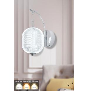 Avizemoda Torino Power Ledli Modern Lüks Duvar Aplik (3 RENK; SARI-BEYAZ-GÜN İŞIĞI) - Krom