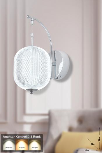 Avizemoda Torino Power Ledli Modern Lüks Duvar Aplik (3 RENK; SARI-BEYAZ-GÜN İŞIĞI) - Krom