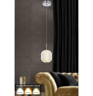 Avizemoda Torino Tekli Ledli Modern Lüks Sarkıt Avize (3 RENK LED; SARI - BEYAZ - GÜN İŞIĞI) - Krom