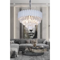 Avizemoda Rossa 50'Lik Kristal Prizma Taşlı Lüks Avize - (Gümüş Yaldız Renk)