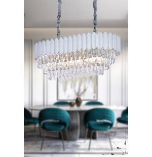 Avizemoda Rossa 75x35 Lik Kristal Prizma Taşlı Yemek Masası Üstü Lüks Avize - (GÜMÜŞ YALDIZ RENK)