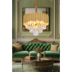 Avizemoda Rossa 40'Lık Kristal Prizma Taşlı Lüks Avize - (Sarı Yaldız Renk)