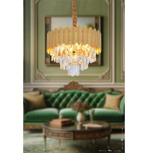 Avizemoda Rossa 40'Lık Kristal Prizma Taşlı Lüks Avize - (Sarı Yaldız Renk)