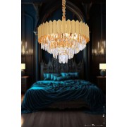 Avizemoda Rossa 50'Lik Kristal Prizma Taşlı Lüks Avize - (Sarı Yaldız Renk)