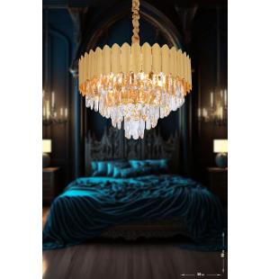 Avizemoda Rossa 50'Lik Kristal Prizma Taşlı Lüks Avize - (Sarı Yaldız Renk)