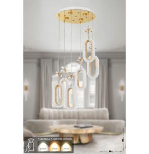 Avizemoda Sessi 6'li Power Ledli Kumandalı Modern Lüks Sarkıt Avize, 3 Renk: Sarı-beyaz-gün Işığı - Gold