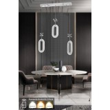 Avizemoda Sessi 3'lü Power Ledli Kumandalı Modern Yemek Masası Üstü Avize, 3 Renk: Sarı-beyaz-gün Işığı -krom