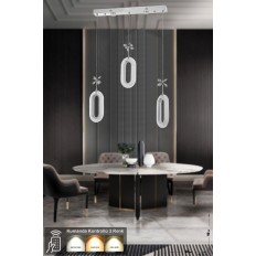 Avizemoda Sessi 3'lü Power Ledli Kumandalı Modern Yemek Masası Üstü Avize, 3 Renk: Sarı-beyaz-gün Işığı -krom