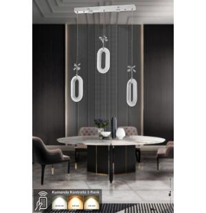 Avizemoda Sessi 3'lü Power Ledli Kumandalı Modern Yemek Masası Üstü Avize, 3 Renk: Sarı-beyaz-gün Işığı -krom