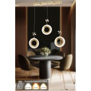 Avizemoda Ribera 3'lü Power Ledli Kumandalı Modern Yemek Masası Üstü Avize, 3 Renk: Sarı-beyaz-gün Işığı-gold