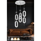 Avizemoda Sessi 6'li Power Ledli Kumandalı Modern Lüks Sarkıt Avize, 3 Renk: Sarı-beyaz-gün Işığı - Krom