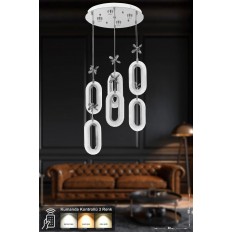 Avizemoda Sessi 6'li Power Ledli Kumandalı Modern Lüks Sarkıt Avize, 3 Renk: Sarı-beyaz-gün Işığı - Krom