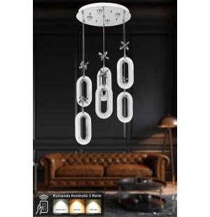 Avizemoda Sessi 6'li Power Ledli Kumandalı Modern Lüks Sarkıt Avize, 3 Renk: Sarı-beyaz-gün Işığı - Krom