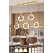 Avizemoda Ribera 5'li Power Ledli Kumandalı Modern Yemek Masası Üstü Avize, 3 Renk: Sarı-beyaz-gün Işığı-gold