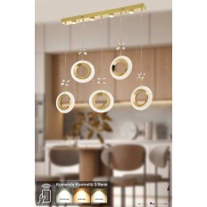 Avizemoda Ribera 5'li Power Ledli Kumandalı Modern Yemek Masası Üstü Avize, 3 Renk: Sarı-beyaz-gün Işığı-gold