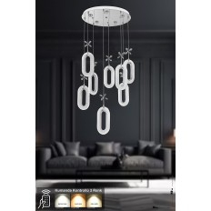 Avizemoda Sessi 8'li Power Ledli Kumandalı Modern Lüks Sarkıt Avize, 3 Renk: Sarı-beyaz-gün Işığı - Krom