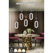 Avizemoda Sessi 5'li Power Ledli Kumandalı Modern Yemek Masası Üstü Avize, 3 Renk: Sarı-beyaz-gün Işığı- Krom