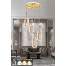 Avizemoda Sessi 4'lü Power Ledli Kumandalı Modern Lüks Sarkıt Avize, 3 Renk: Sarı-beyaz-gün Işığı - Gold