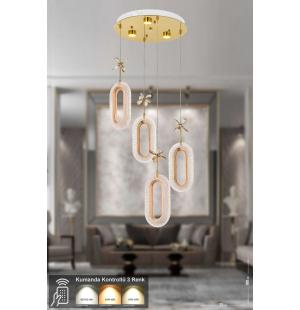 Avizemoda Sessi 4'lü Power Ledli Kumandalı Modern Lüks Sarkıt Avize, 3 Renk: Sarı-beyaz-gün Işığı - Gold