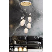 Avizemoda Motta 5'li Power Ledli Kumandalı Modern Lüks Sarkıt Avize, 3 Renk: Sarı-beyaz-gün Işığı - Gold