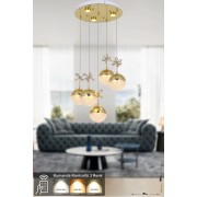 Avizemoda Forde 5'li Power Ledli Kumandalı Modern Lüks Sarkıt Avize, 3 Renk: Sarı-beyaz-gün Işığı - Gold