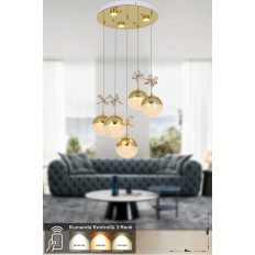 Avizemoda Forde 5'li Power Ledli Kumandalı Modern Lüks Sarkıt Avize, 3 Renk: Sarı-beyaz-gün Işığı - Gold