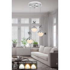 Avizemoda Forde 3'lü Power Ledli Kumandalı Modern Lüks Sarkıt Avize, 3 Renk: Sarı-beyaz-gün Işığı - Krom